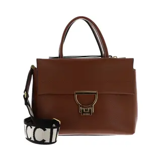 Coccinelle Leren Handtas Schoudertas Arlettis Signature Handbag Grained Leather Cognac Bruine