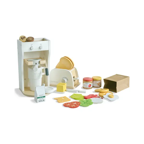 Teamson Kids Little Chef Healthy Breakfast To Go Play Set In White With Toaster, Coffee Maker, Tray & 27 Accessories, Develops Skills & Imagination thumbnail