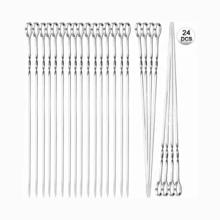 24 Stuks Grillspiesen Van Roestvrij Staal- 30 Cm- Herbruikbare Grill-kabob Spiesstokken- Vleesspiesen- Metalen Spiesen Voor Barbecue- Vlees- Groenten-
