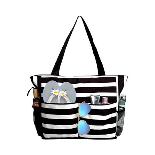 Strandtas Met Rits Voor Dames - Veelzijdige Strandtas Met Grote Capaciteit - 8 Compartimenten - Opvouwbare, Draagbare Tas - Waterdichte Tas - Cadeau