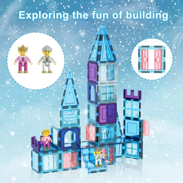 PicassoTiles 72 pc Ice Winter Theme Magnetic Tiles set thumbnail