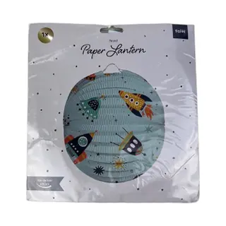 Feest Papieren Lantaarn Rond Met Raket Print - Lichtblauw / Multicolor - Papier / Metaal - ⌀ 22 Cm - Lampion - Lamp - Lampionenneoptocht - Lantaarn