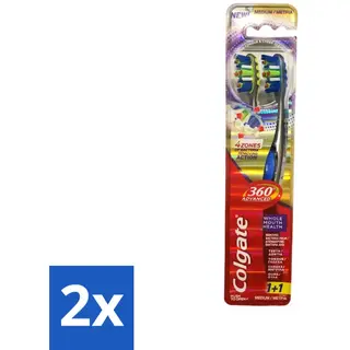 Colgate - 360° Geavanceerd - Tandenborstel - Medium - 2 Tandenborstels - Voordeelverpakking - 2 Stuks