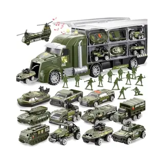 Joyin 25-in-1 Militaire Vrachtwagen Spuitgieten Legervoertuig Met Kleine Soldaten, Met Lichten En Geluiden, Verjaardagscadeau Voor Jongens 3+ (groen)