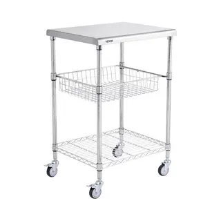 Vevor Roestvrijstalen Keukenwagen, 3-Laags Serveerwagen Met Een Capaciteit Van 213, 2 Kg, Laboratoriumwagen, Opruimingswagen, Transportwagen,