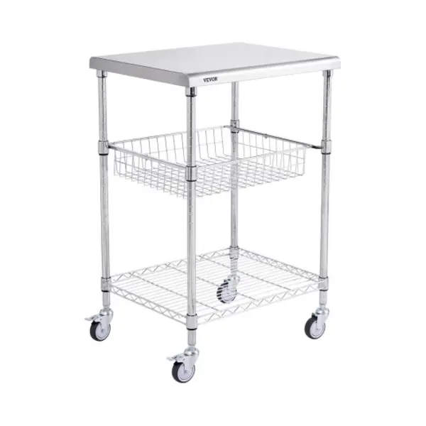 Vevor Roestvrijstalen Keukenwagen, 3-Laags Serveerwagen Met Een Capaciteit Van 213, 2 Kg, Laboratoriumwagen, Opruimingswagen, Transportwagen, thumbnail