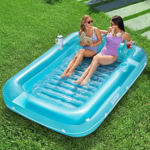 Sloosh 4-in-1 Opblaasbare Zwembadmatras Met Kussen, Zonnebad En Ballenbad, Maat Xl, 216 X 145 Cm, Blauw thumbnail
