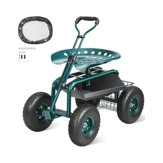 Vevor Tuinstoel, Rolstoel, 360 Graden Draaibaar, Tuinkruk Op Opblaasbare Wielen, 25, 4 Cm, Trolley Met Zitting 760 X 450 X 960 Mm, Uittrekbare
