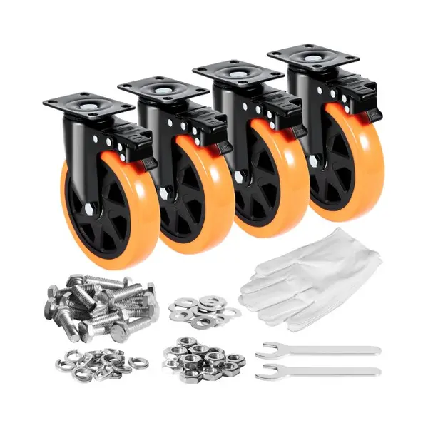 Vevor Meubelwielen Set Van 4 Zwenkwielen Pvc 152, 4 Mm Wielen 1270 Kg Draagvermogen Transportwielen Met A/B-Rem Bakwielen 360° Draaibaar Zware Wielen thumbnail