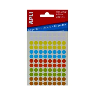 Apli 02092 etiket Rond Permanent Blauw, Bruin, Groen, Rood, Wit, Geel 288 stuk(s)