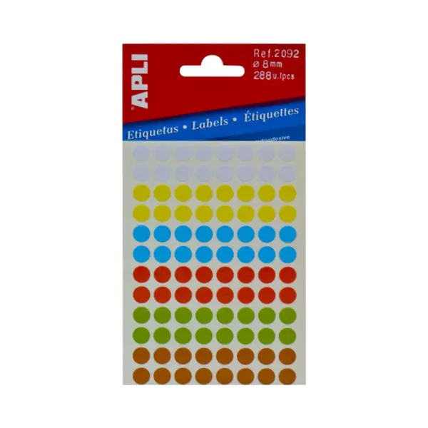 Apli 02092 self-adhesive label Round Permanent Blue, Brown, Green, Red, White, Yellow 288 pc(s) thumbnail