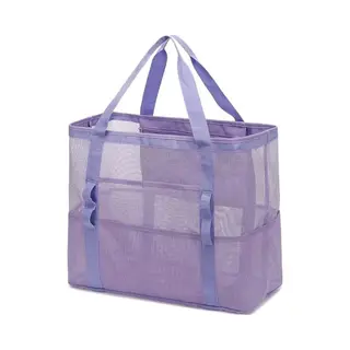 Mesh Strandtas, Grote Strandtas Met Ritsvak Voor Het Hele Gezin, Zwembadtas Voor Speelgoed En Vakantiebenodigdheden - Paars