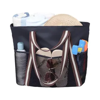 Strandtas, Grote Waterdichte, Zandbestendige Opvouwbare Tas Voor Dames Met Ritsvakjes Van Mesh Voor Dagelijks Gebruik Bij Het Zwembad - Zwart Wit