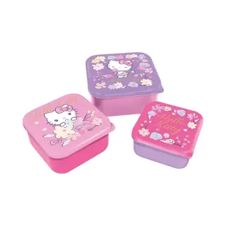stor Hello Kitty 3-in-1 Snackdoosjes - 3 Formaten - Vierkant - Sluit Goed Af - Lunchboxen Voor Kinderen - Los Deksel - Geschikt Voor Koekjes, Fruit En