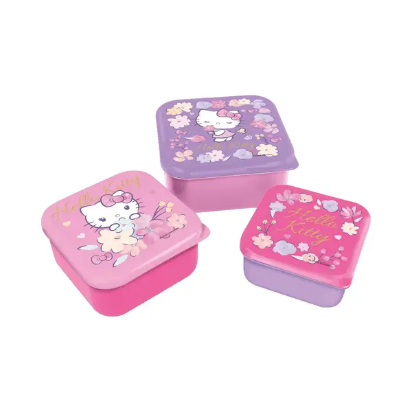 stor Hello Kitty 3-in-1 Snackdoosjes - 3 Formaten - Vierkant - Sluit Goed Af - Lunchboxen Voor Kinderen - Los Deksel - Geschikt Voor Koekjes, Fruit En thumbnail