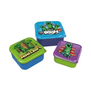 stor Minecraft 3-in-1 Snackdoosjes - 3 Formaten - Vierkant - Sluit Goed Af - Lunchboxen Voor Kinderen - Los Deksel - Geschikt Voor Koekjes, Fruit En Snacks