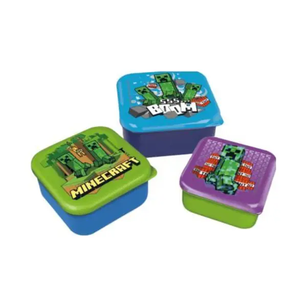 stor Minecraft 3-in-1 Snackdoosjes - 3 Formaten - Vierkant - Sluit Goed Af - Lunchboxen Voor Kinderen - Los Deksel - Geschikt Voor Koekjes, Fruit En Snacks thumbnail
