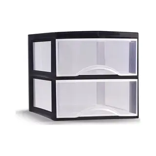 Plasticforte Ladeblokje/bureau Organizer Met 2x Lades - Transparant/zwart - L26 X B36 X H25 Cm