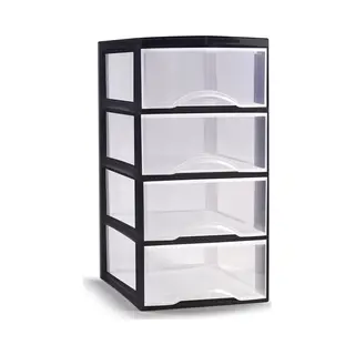 Plasticforte Ladeblokje/bureau Organizer Met 4x Lades - Transparant/zwart - L18 X B23 X H34 Cm