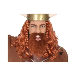 Atosa Lange Baard Met Snor Rood - Verkleed Spullen Heren - Viking Verkleed Thema Accessoires