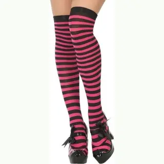 Atosa Carnaval Verkleed Gestreepte Verkleed Kousen Voor Dames - Roze/zwart - One Size - Heksen