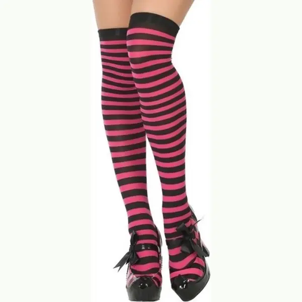 Atosa Carnaval Verkleed Gestreepte Verkleed Kousen Voor Dames - Roze/zwart - One Size - Heksen thumbnail