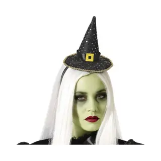 Atosa Halloween Heksenhoed - Mini Hoedje Op Diadeem - One Size - Zwart/goud - Meisjes/dames