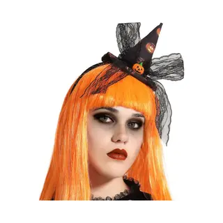 Atosa Halloween Heksenhoed - Mini Hoedje Op Diadeem - One Size - Zwart/oranje - Meisjes/dames - Verkleed Accessoires