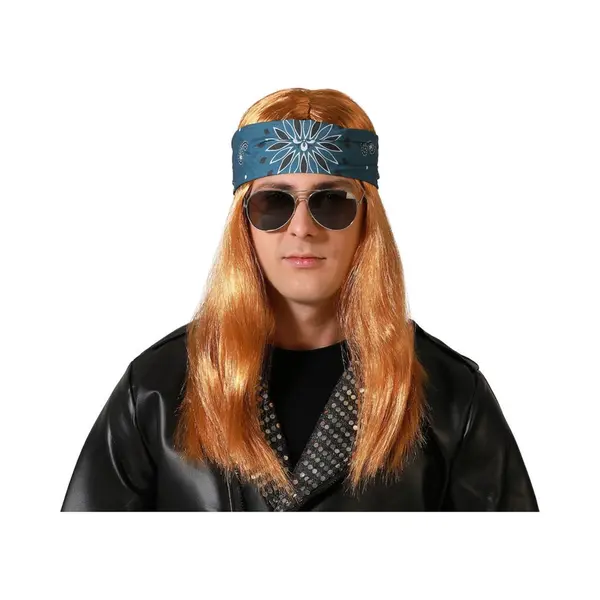 Atosa Verkleedpruik Voor Heren Met Lang Stijl Haar - Bruin - Rocker/Biker - Carnaval - Met Haarband thumbnail
