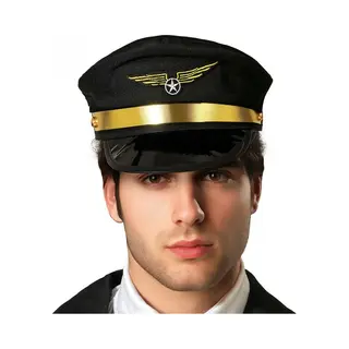 Atosa Carnaval Verkleed Piloten Hoedje - Zwart/goud - Voor Volwassenen - Luchtvaart Thema - Captain Uniform