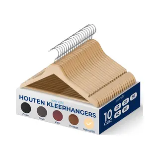 SereneLife Kleerhanger - Houten Hangers - Antislip Ruimtebesparende Kledinghangers - Met 360° Draaibare Haak En Inkepingen - 10 Stuks - Duurzaam En