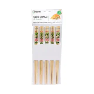 Concorde Sushi Eetstokjes - 5x Setjes - Bamboe Hout - Groen/roze Bloemen Print - 24 Cm