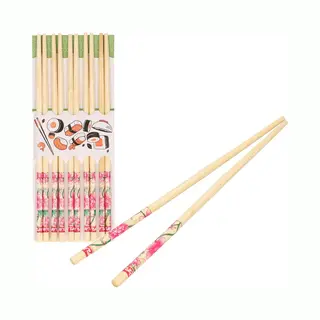 Concorde Sushi Eetstokjes - 5x Setjes - Bamboe Hout - Roze Bloemen Print - 24 Cm