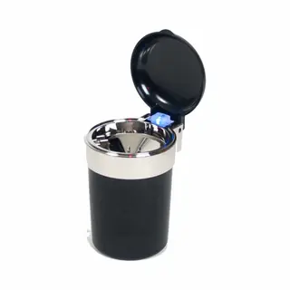 Gerimport Auto Asbak - Met Led Verlichting En Klepje - Zwart - 11 X 9 Cm