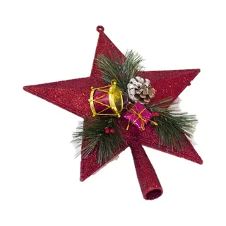 Gerimport Piek Kerstboom - Ster - Rood - Kunststof - 21 Cm - Kerstpieken - Voor Bomen Tussen De 120 En 180 Cm