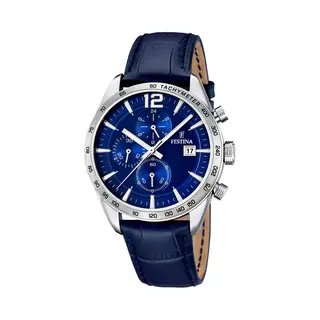 Festina Men's Quartz Watch With Blue Dial Chronograph Display And Blue Leather Strap F16760/3