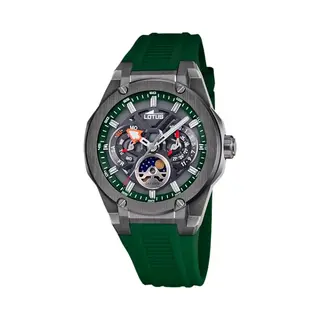 Lotus Vortex Herenhorloge 18946/5, Behuizing Van Roestvrij Staal, 316l, Zwart, Groene Rubberen Band, Zwart, Zwart.