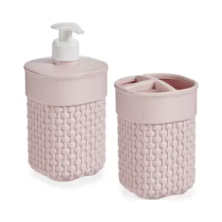 Berilo Badkamer Accessoires Set - 2-delig Roze - Kunststof - Zeeppompje - Tandenborstelbeker