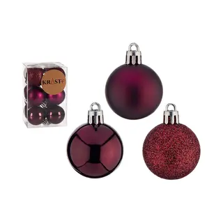 Krist+ Kleine Kerstballen - 12x Stuks - Wijn/bordeaux Rood - Kunststof - 4 Cm