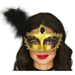Fiestas Guirca Verkleed Oogmasker Venitiaans - Zwart Met Veer - Volwassenen - Carnaval / Gemaskerd Bal