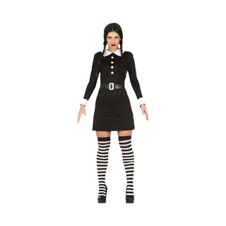 Fiestas Guirca Thursday Goth Family Girl - Short Black Dress Fancy Dress Costume Adult Woman Size S 8-10