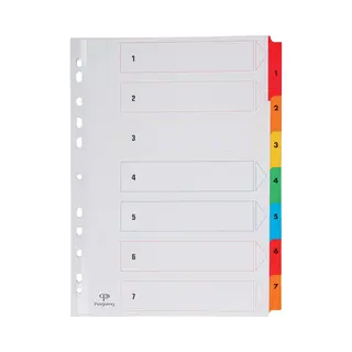 Pergamy Tabbladen Met Indexblad, Ft A4, 11-gaatsperforatie, Geassorteerde Kleuren, Set 1-7