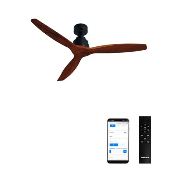 Create Windstylance M Deckenventilator, Abs, Schwarz, Rotholzoptik, Mit Wlan Und Fernbedienung, 40 W, Leise, Ø 132 Cm, 6 Geschwindigkeiten, Timer, thumbnail