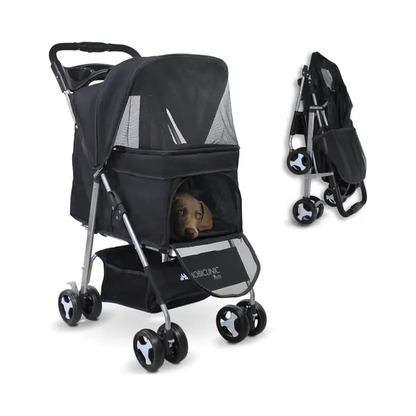 Mobiclinic Zuma - Inklapbare Hondenbuggy – Tot 15 Kg – 360º Wielen – Zwart thumbnail