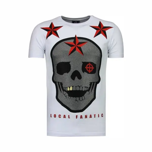 Local Fanatic Rough Player Skull - Rhinestone T-shirt - Wit thumbnail