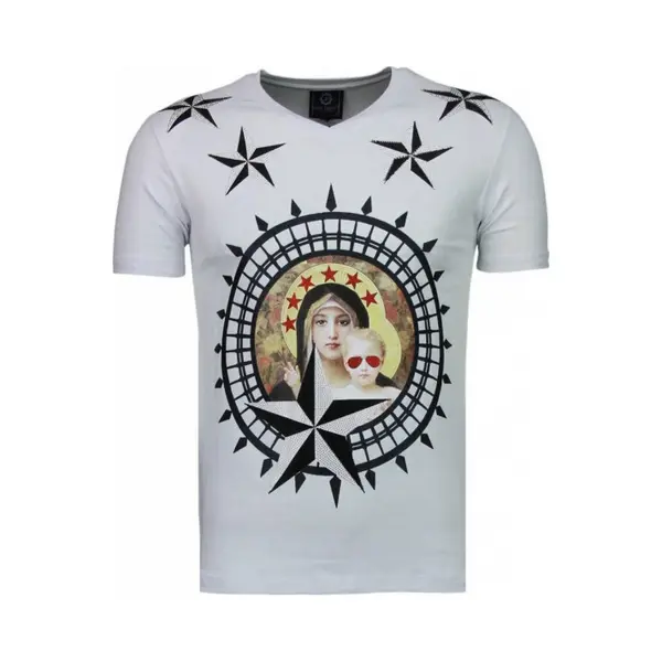 Local Fanatic Holy Mary - Rhinestone T-shirt - Wit thumbnail