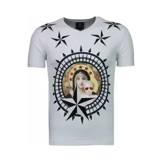 Local Fanatic Holy Mary - Rhinestone T-shirt - Wit