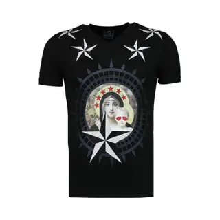 Local Fanatic Holy Mary - Rhinestone T-shirt - Zwart