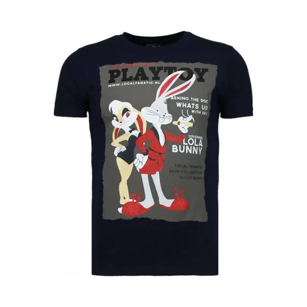 Local Fanatic Playtoy Bunny - Rhinestone T-shirt - Navy thumbnail