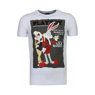 Local Fanatic Playtoy Bunny - Rhinestone T-shirt - Wit